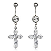 Charming Surgical Steel Cross Design Crystal Belly Ring