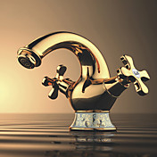 Blue and White Porcelain Rose Gold Finish Brass Bathroom Sink Faucet