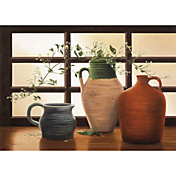 Printed Art Still Life Olive Jar With Flowering Vine by Cecile Baird