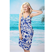 Kvinder Blå Vintage Sexy backless Swim Dress (Længde: 150cm, Bredde: 105cm)