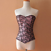 Pink Satin Black Floral Lace Classic Lolita Corset With Ruffle