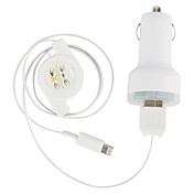 Indicateur LED Dual USB Car Charger Port avec câble de foudre rétractable pour Mini iPad, iPhone 5, iPad 4 (DC12-24V, 2.1A)