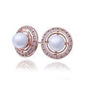 Rose Gold / Platinum Plated Round Pearl Earrings (mehr Farben)