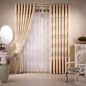 (Two Panels) Traditional Chenille Geometric Sheer Curtains