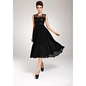 Women's Chiffon Lace Splicing Pleated Midi Dress