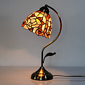 40W Classic Tiffany bordlampe med blomster Stained Glass Shade i Arc Arm Style