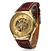 Reloj análogo masculino Water Resistant PU del estilo de pulsera mecánico (Brown)