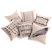 Set of 6 Modern Text Cotton/Linen Decorative Pillow Cover