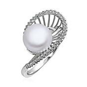 Platinert med Cubic Zirconia Pearl Ring