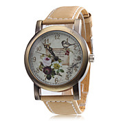Unisex Flower Style PU analogico al quarzo orologio da polso (marrone)