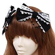 עבודת יד שחור כותנה Whtie תחרת קשת קלסית לוליטה headband (2 חלקים)