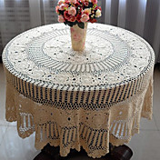 63 Inch Handmade Crocheted Beige Vintage Look Tabecloth