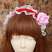 Handmade Red Cotton White Lace Country Lolita Headband with Flower