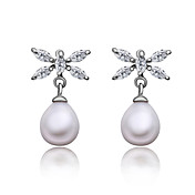 Unike platinert Pearl øredobber med Cubic Zirconia