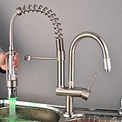 Gebürstet Einhand Double Head Messing LED Frühling Kictchen Wasserhahn