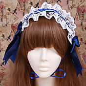Handmade Blue Satin Ribbon White Lace Gothic Lolita Headband