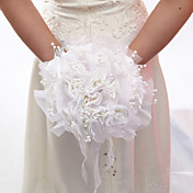 Satin jolie main liée bouquet de roses de mariée de mariage avec perle de Faux (plus de couleurs)