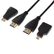 hdmi 1.4v 3D de support de câble avec adaptateur mini HDMI pour une croissance intelligente LED HDTV, Apple TV, DVD Blu-ray (1 m)