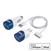 3-em-1 kit carregador USB para 4/4s iPhone & iPad 1,2,3 (plug-nos, mfi licença)