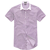 Menns Lilac-Pink Stripes Easy Care Short Sleeve Shirt