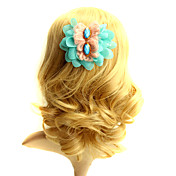 Handmade Cyan and Pink Chiffon 10cm Sweet Lolita Barrette