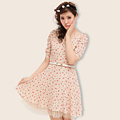 Women's Floral Print Mesh Splicing Dress