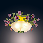 120W Nature Inspired Ceiling Light With 3 Lights and Glass Shade in Leaf and Flower Design E27/E26