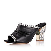 Fabulous Leather Chunky Heel Sandals With Rhinestone Party/Evening Shoes(More Colors)