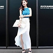 Vrouwen Two Piece Contrast Color Split Maxi Dress