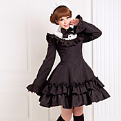Long Sleeve Knee-length Black Cotton Classic School Lolita Dress