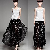 Women's Polka Dots Pleated Maxi Skirt