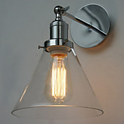 60W Art-Deco Wall Light with Glass Cone Shade Down