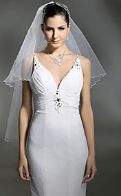 1 Layer Fingertip With Beading Wedding Veil