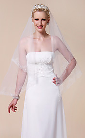 Two-tier Fingertip Wedding Veil With Lace Applique Edge