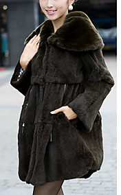 Turndown Collar Long Sleeve Rabbit Fur With Pockets Evening/Office Coat(More Colors)