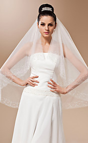One-tier Tulle With Pearls Fingertip Veil (More Colors)