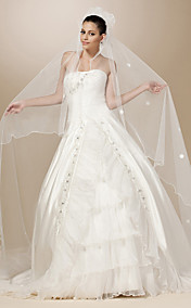 One-tier Tulle Scalloped Edge Chapel Wedding Veil With Satin Flower