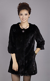 3/4 Sleeve Collarless Evening Mink Fur Coat
