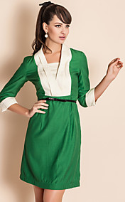 TS V Neck Contrast Collar Three Quarter Sleeve Sheath Dress