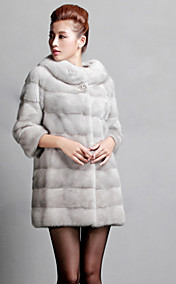 3/4 Sleeve Collarless Mink Fur Party/Office Coat