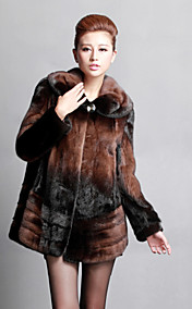 Long Sleeve Turndown Collar Mink Fur Party/Office Coat