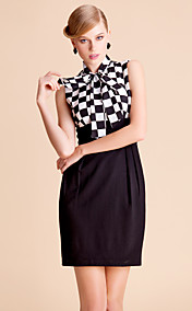 TS Chiffon Black And White Check Pattern Bow Sleeveless Dress