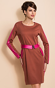 simplicidade ts contraste de cores pu vestido justo com cinto de emenda