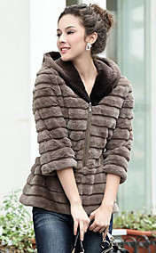 Half Sleeve Hooded Collar Rex Rabbit Fur Casual/Office Jacket (More Colors)