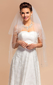 Beautiful Two-tier Fingertip Wedding Veil With Beaded Edge