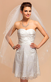 Two-tier Fingertip Wedding Veil With Lace Edge