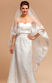 Elegant One-tier Chapel Wedding Veils With Lace Applique/Finished Edge