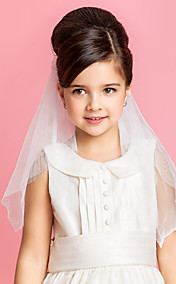 Pterry Two-tier Shoulder Wedding Flower Girl Veil With Lace/Satin Bow