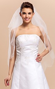 2 Layers Elbow Wedding Bridal Veil With Scattered Crystals And Beaded Edge