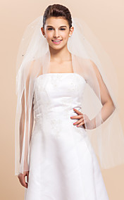 Dos capas de la yema del dedo de la boda velo de novia con corte Edge